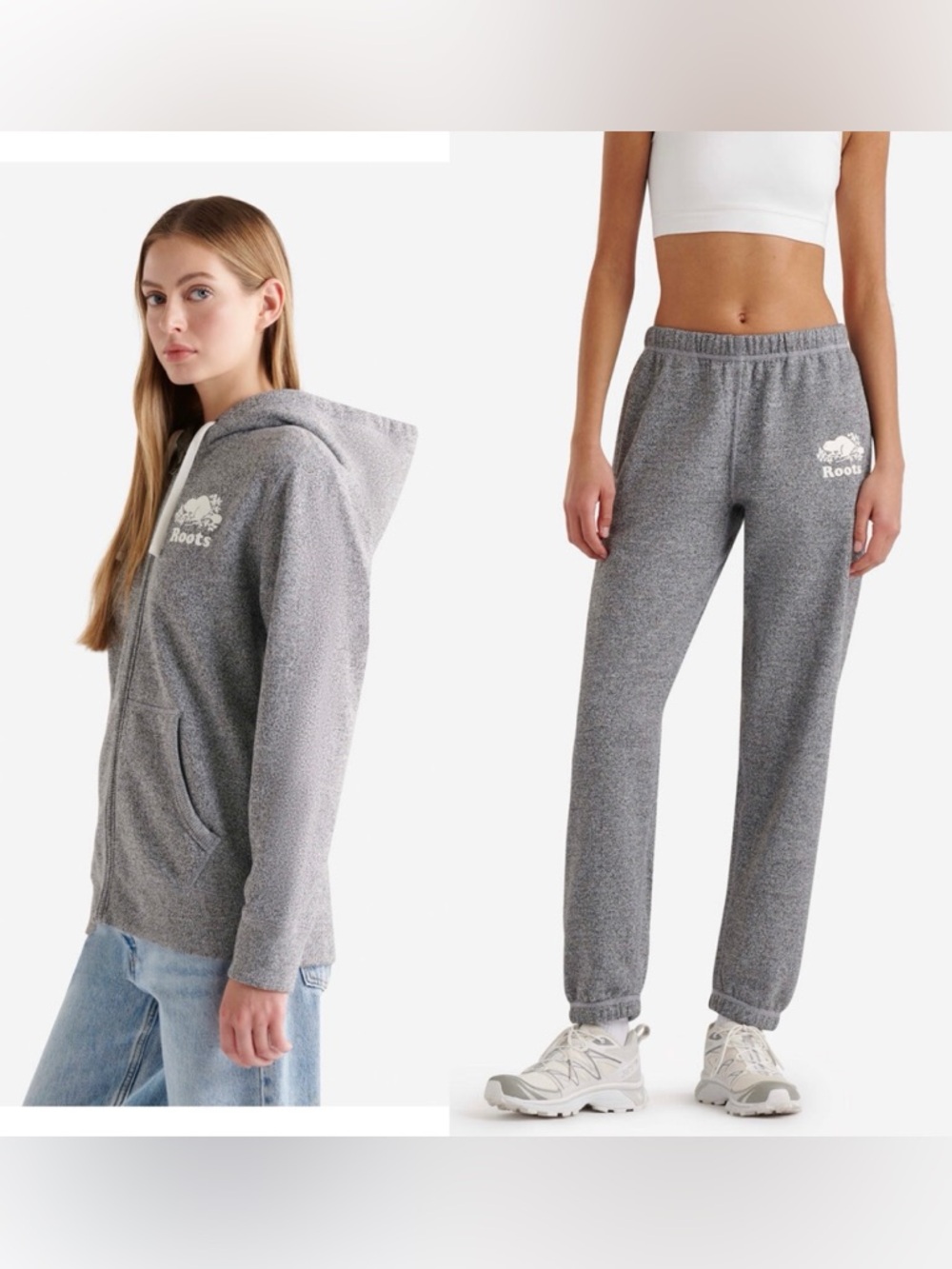 Roots Gray Heather Zip Hoodie and Sweatpants Set